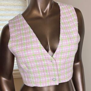 Zara Brand New Pink and Green Plaid Women's Top